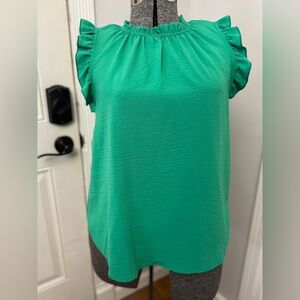 Women’s Ces Femme Green Sleeveless Blouse with Ruffle Detail Small